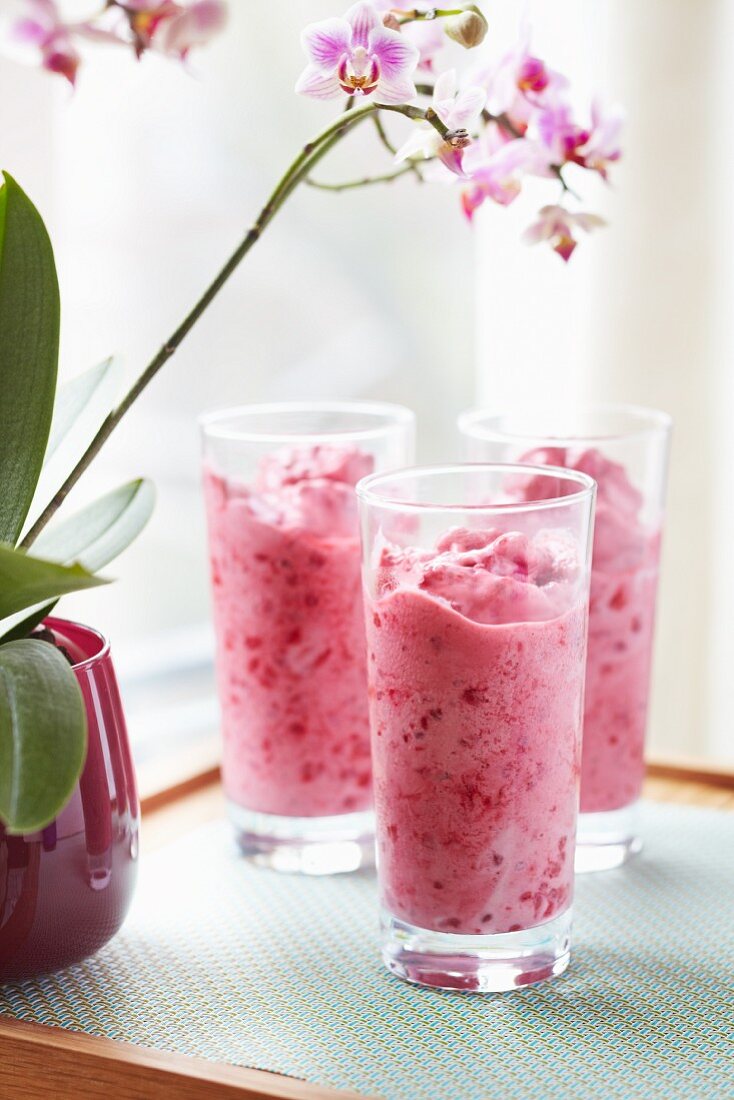 Ice cold raspberry smoothies
