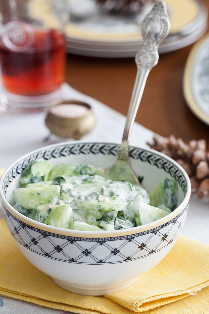 Cucumber salad with yogurt and fresh herbs