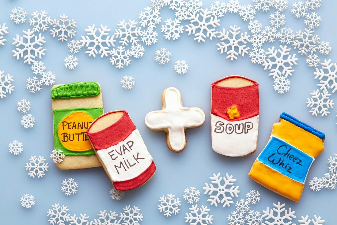 Biscuits decorated as packaged food