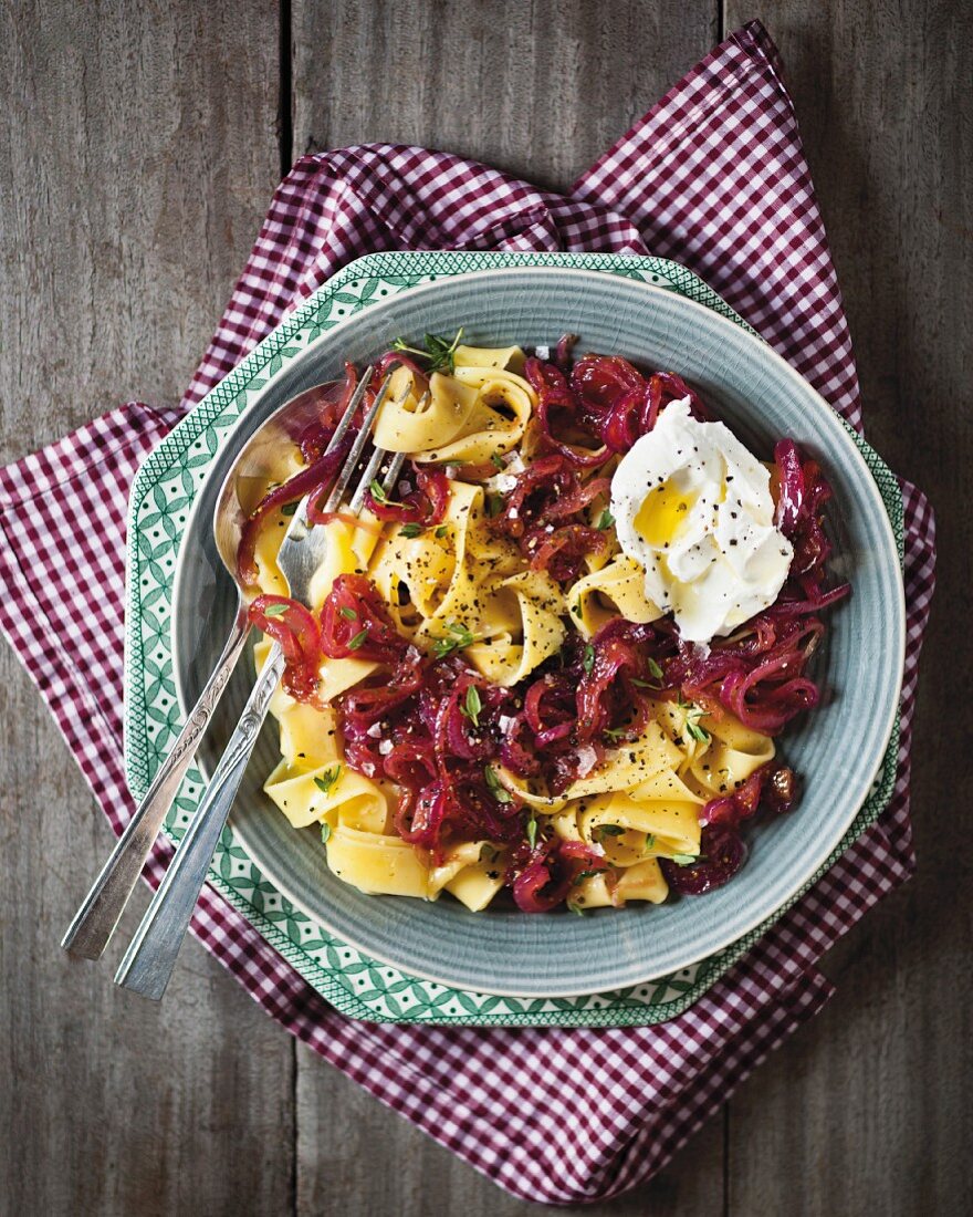 Papardelle with caramelised onions