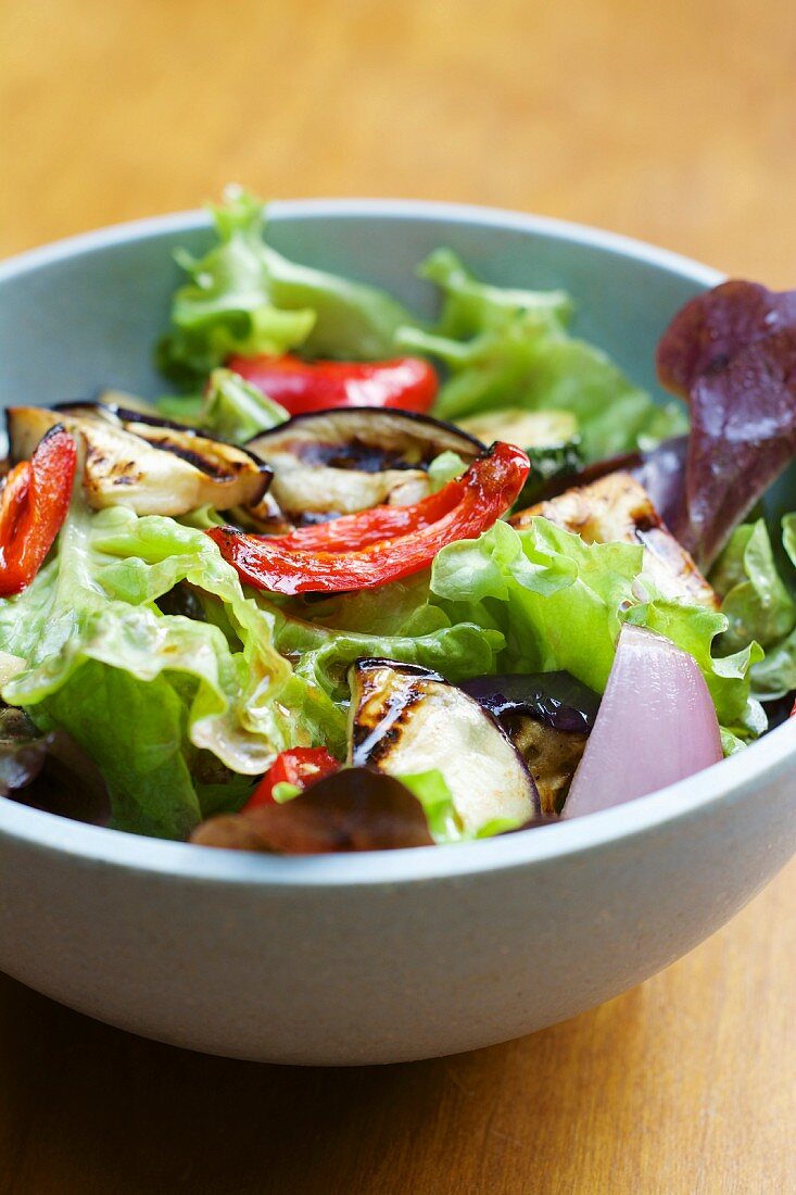 Gemischter Blattsalat mit Grillgemüse und Balsamicovinaigrette