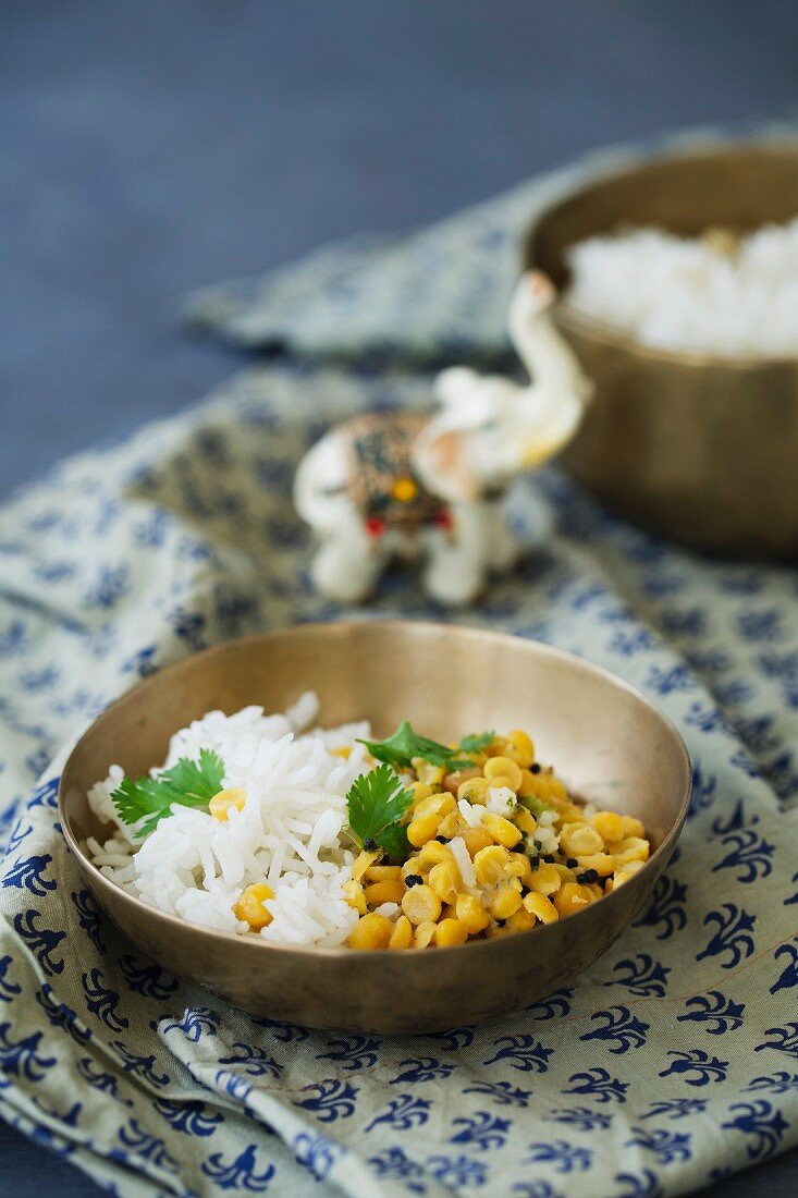 Basmati rice and yellow lentils with mustard seeds and coriander