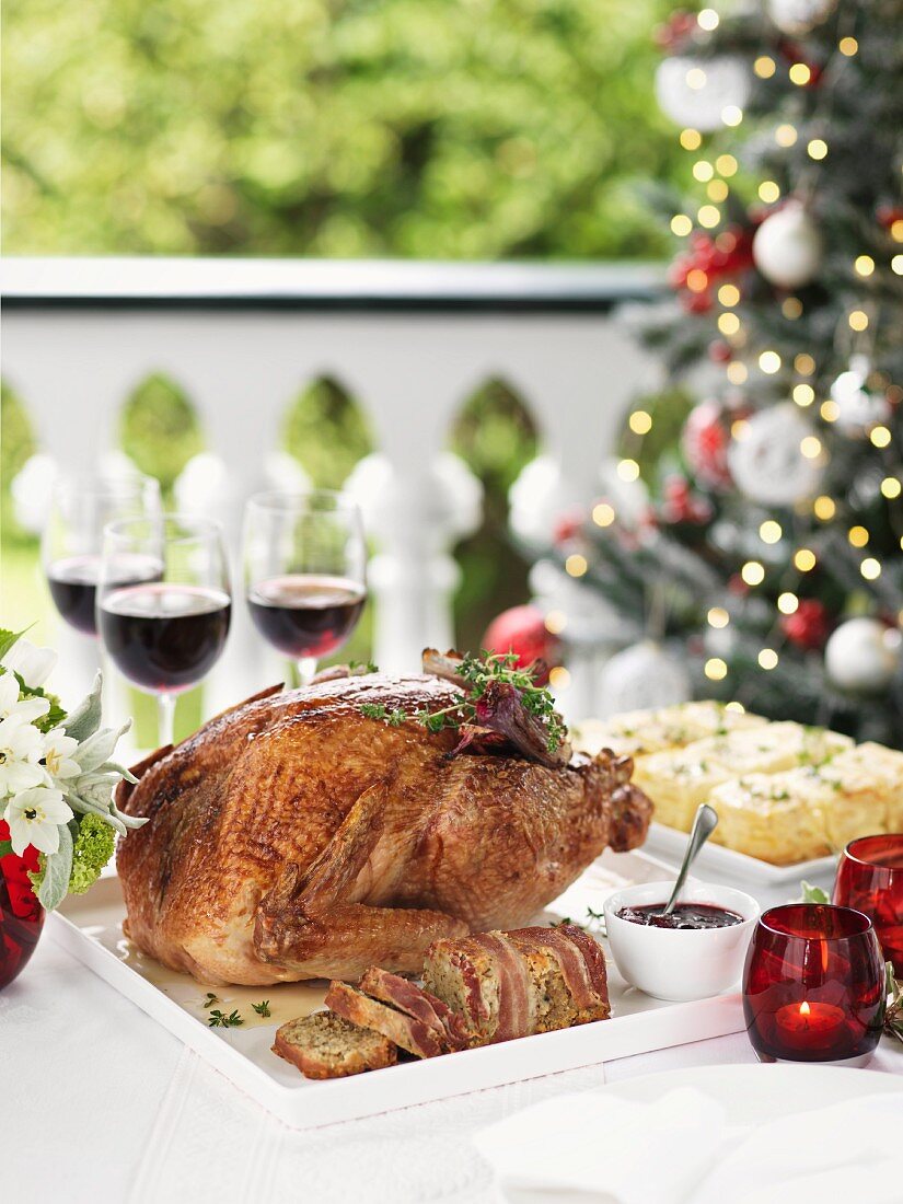 A Christmas turkey on a terrace