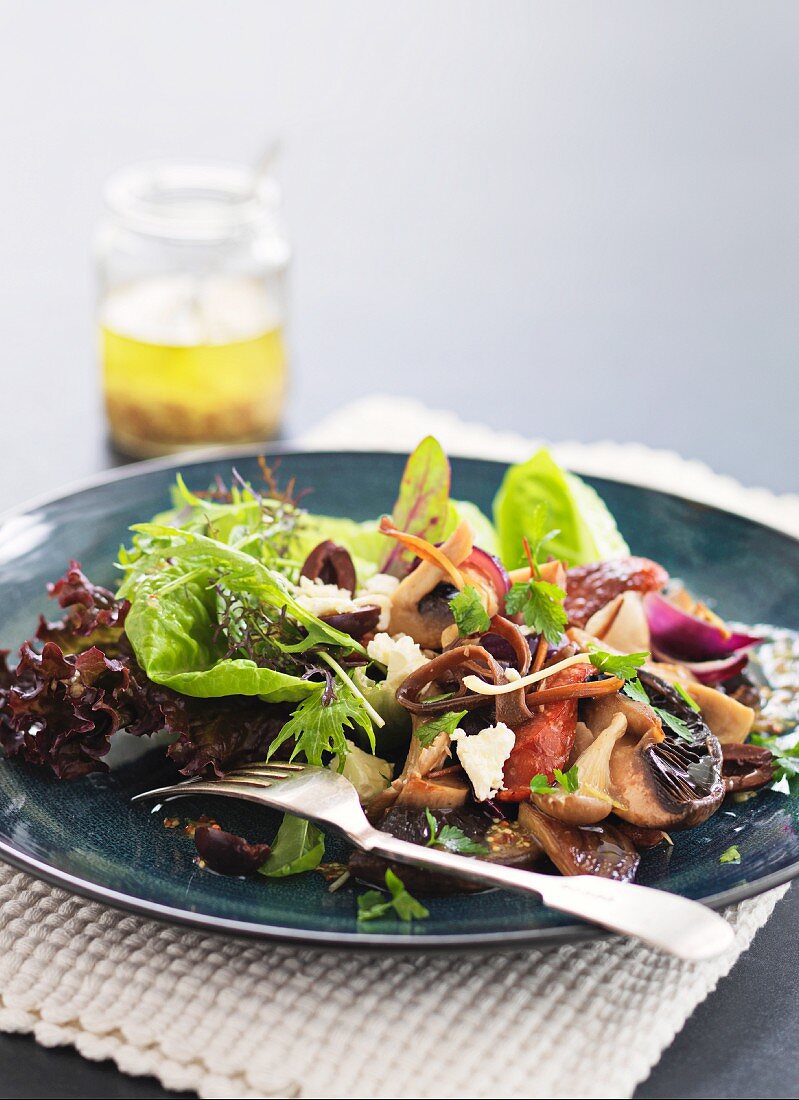 Warm mushroom salad with chorizo