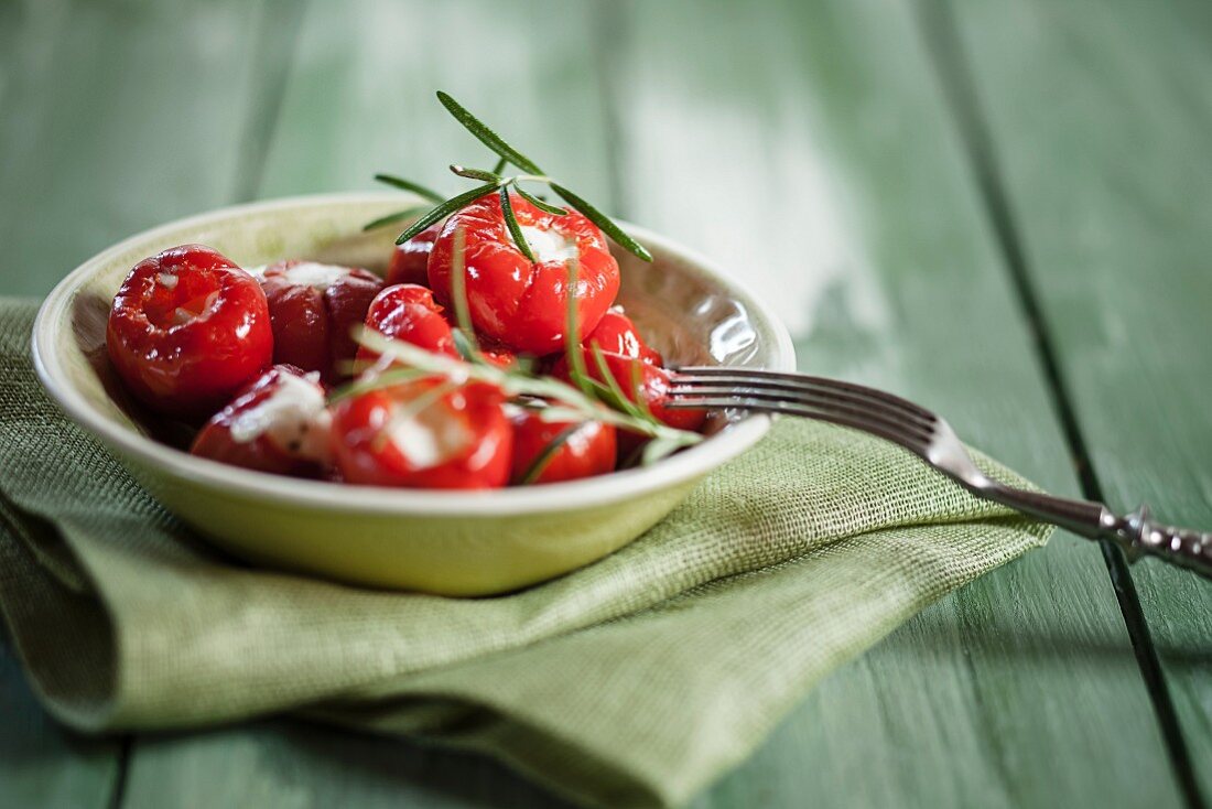 Pickled cherry peppers filled with cream cheese