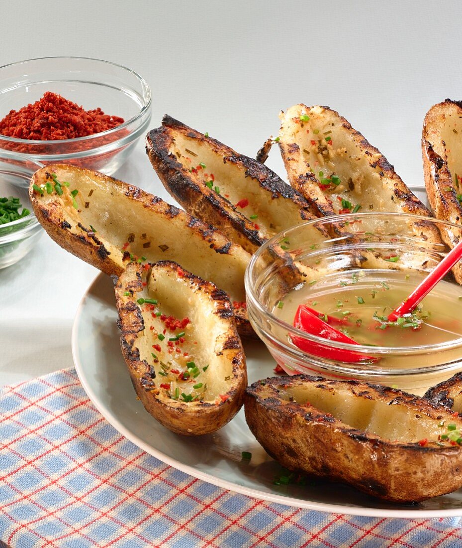 Grilled potatoes with a dip