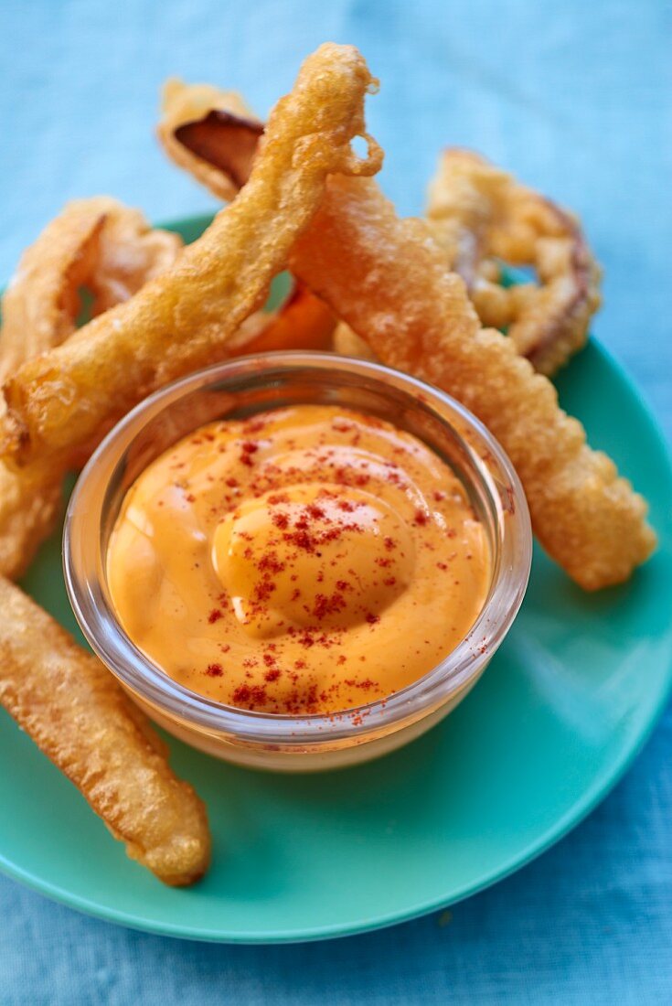 Vegetable tempura with a pepper dip