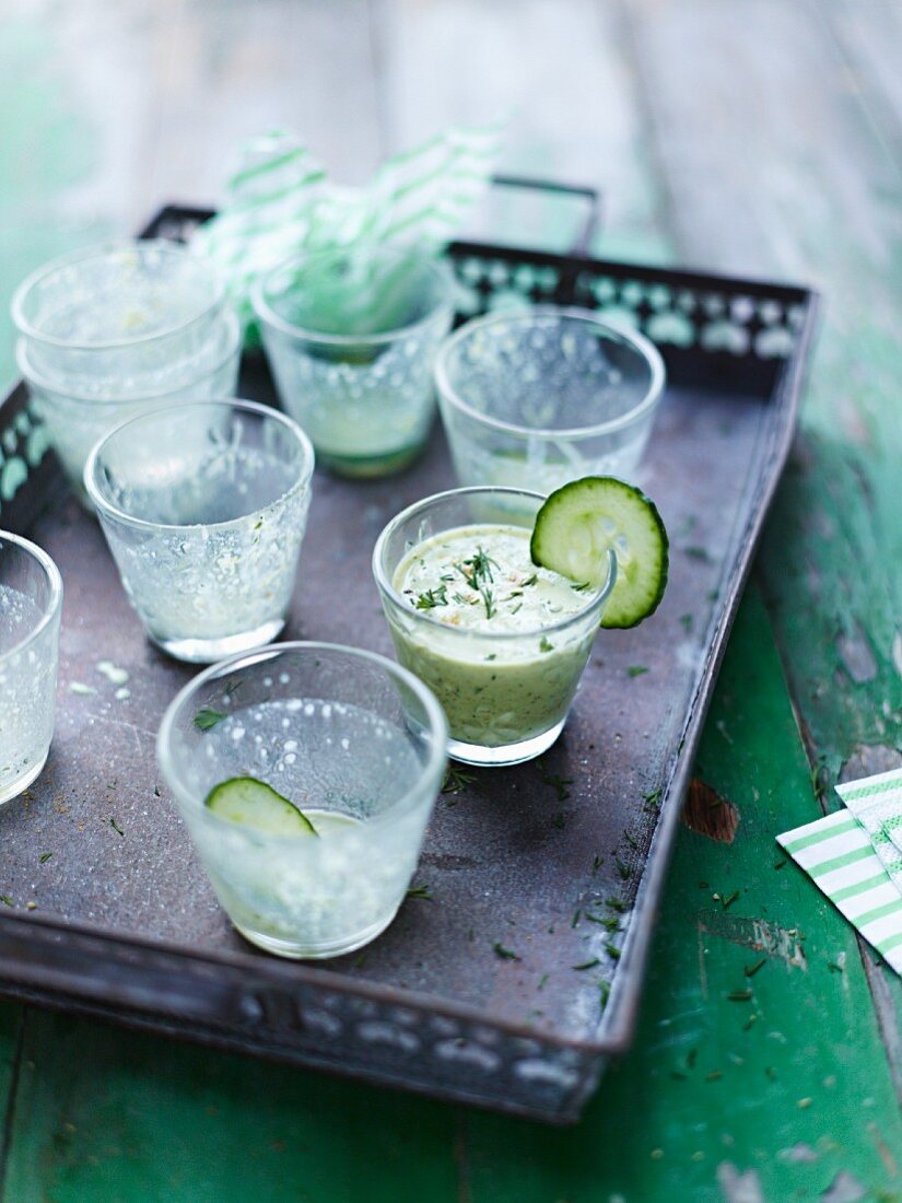 Cucumber drinks in shot glasses