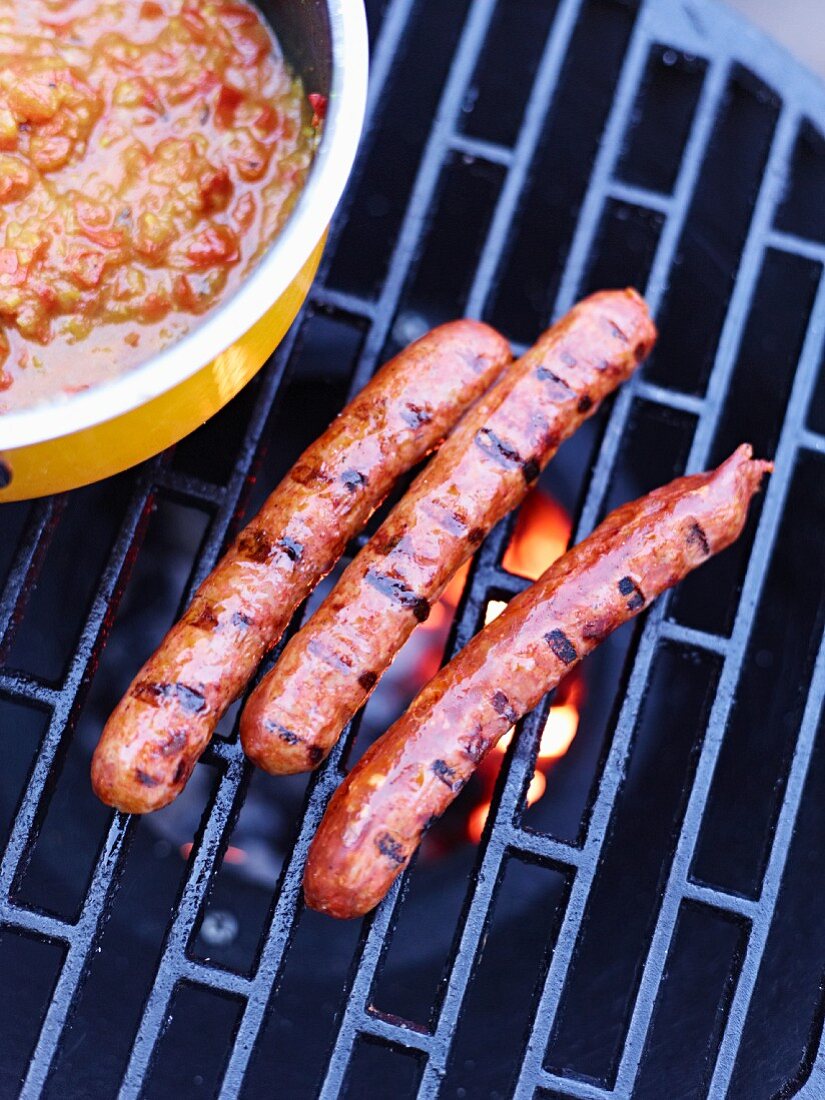 Moroccan sausages on a barbecue