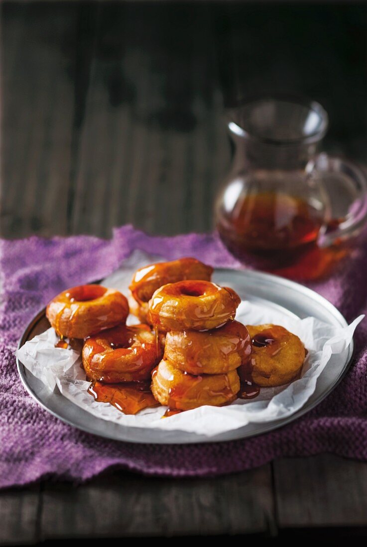 Sweet potato doughnuts with maple syrup