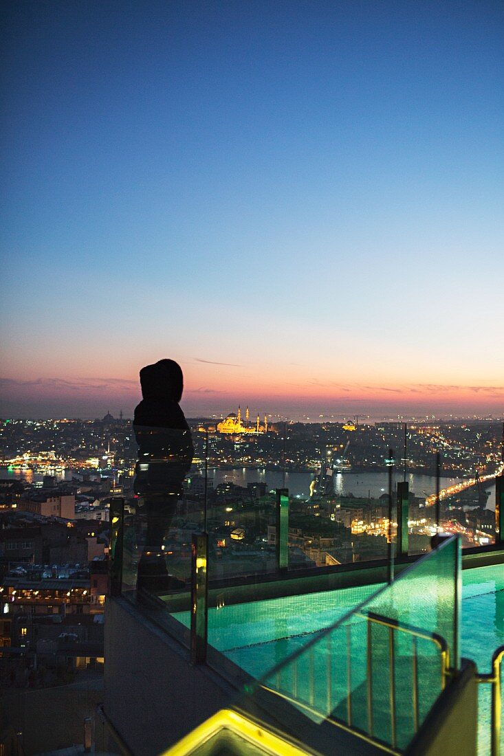 The rooftop bar of the restaurant 'Mikla' on the 18th floor of the 'Marmara Pera' hotel, Istanbul