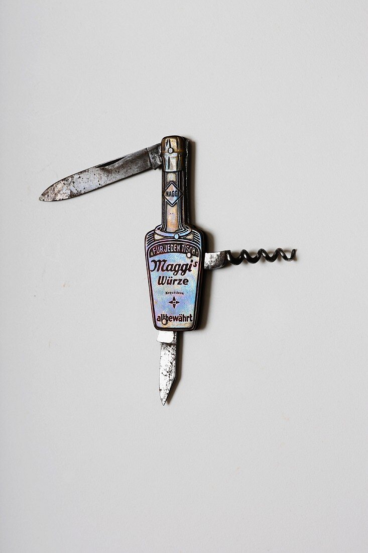 A corkscrew shaped like a Maggi condiment bottle from the 1930s (Von Kunow Collection)