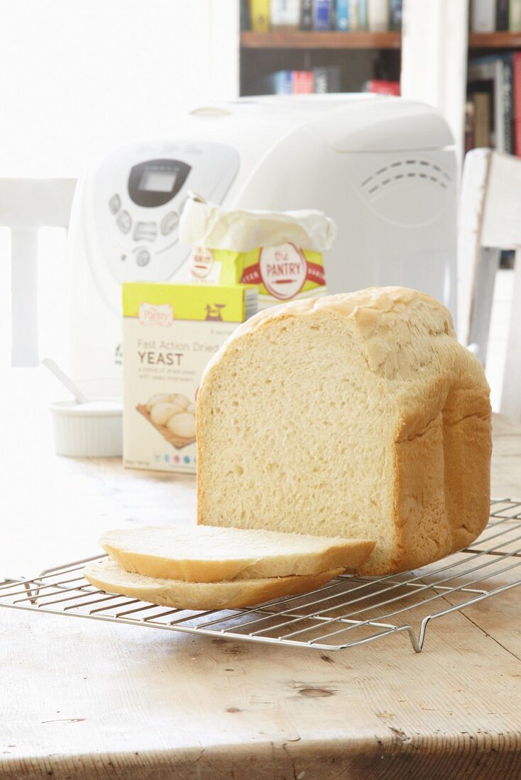 A loaf of bread made in a bread baking machine