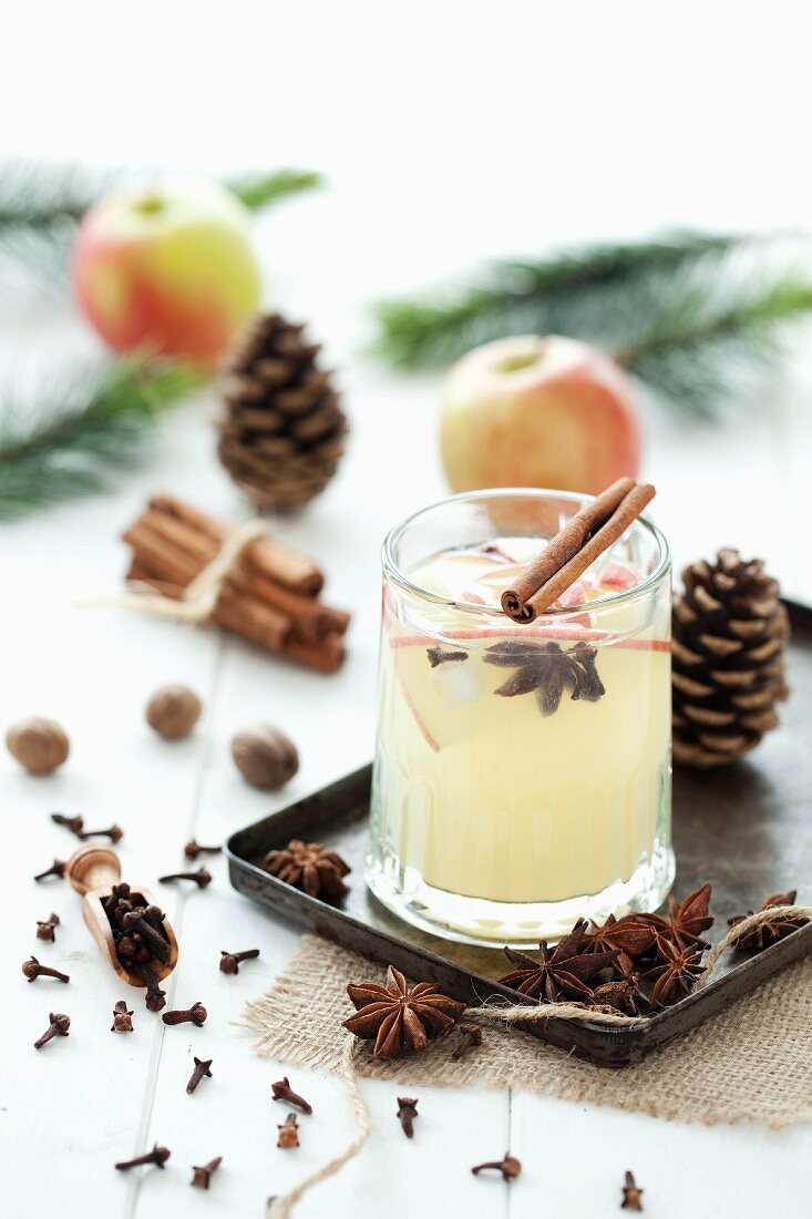 A glass of hot spiced apple juice