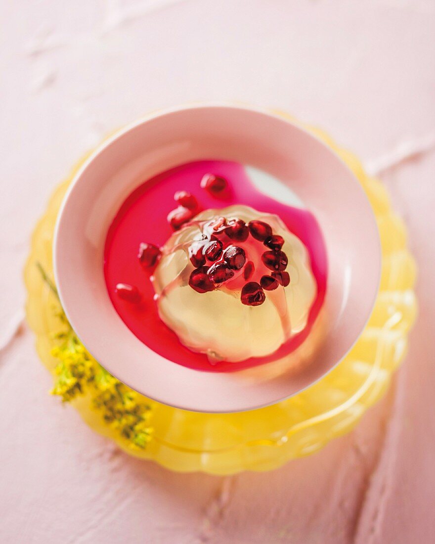 Rose water jelly with pomegranate