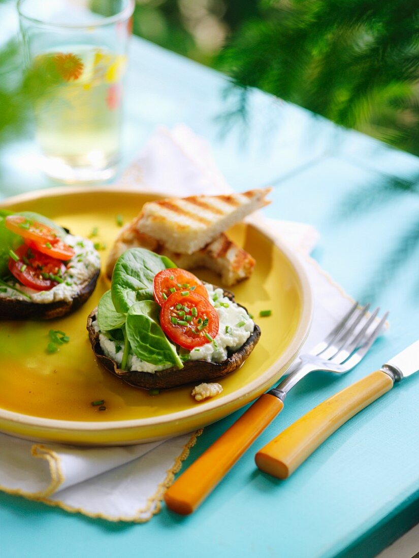 Grilled portobello mushrooms with toast