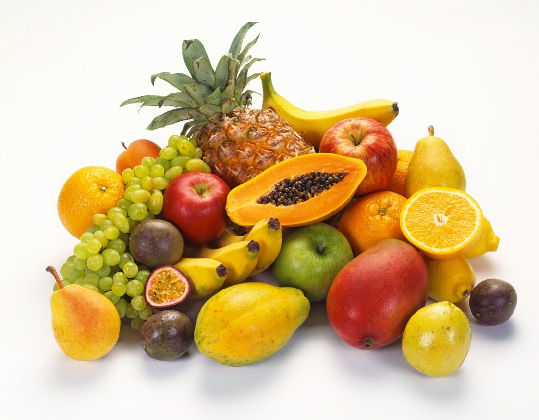 A large arrangement of fruit