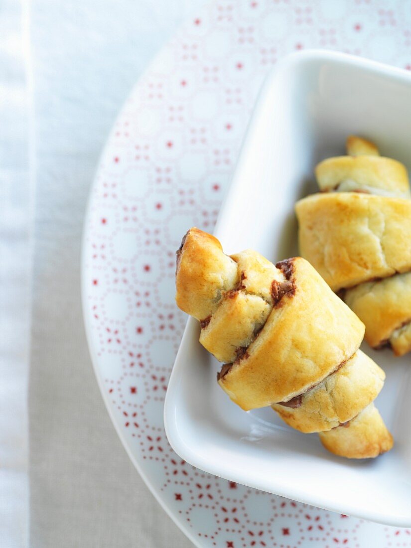 Rugelach pastries with a chocolate and nut filling