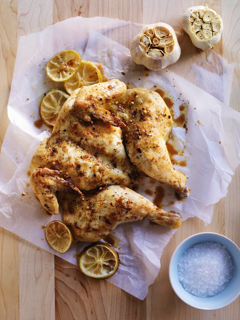 Oven-roasted spicy chicken with chilli, lime and garlic