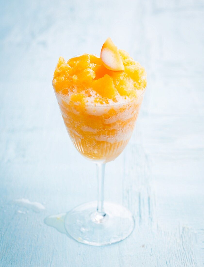 Orange sorbet with peaches