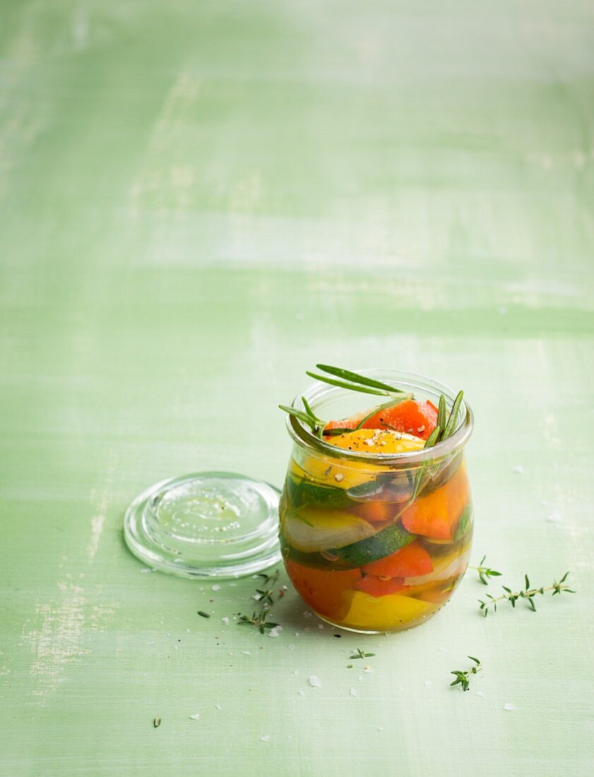 Pickled vegetables with fresh herbs