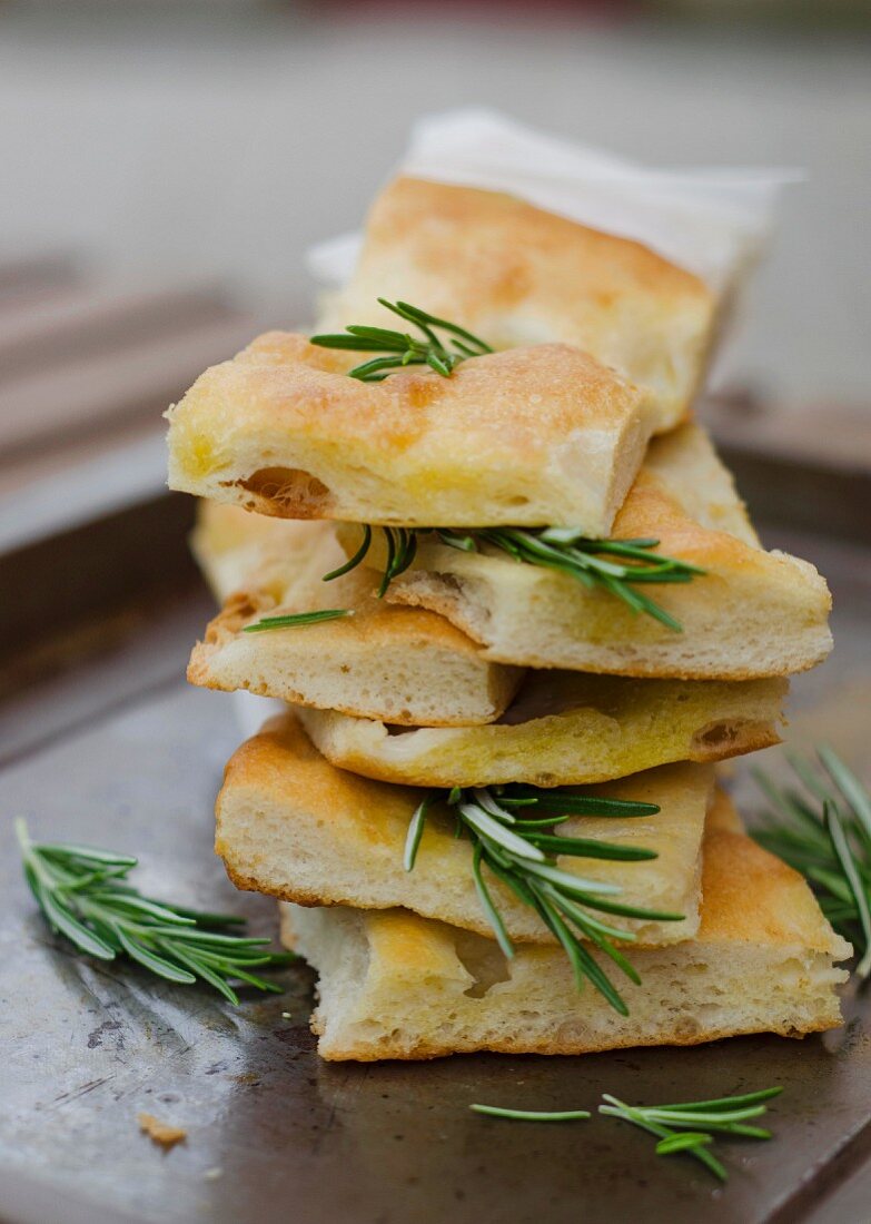 Focaccia genoese (unleavened bread with rosemary, Italy)