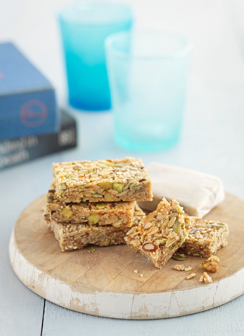 Muesli bars with sunflower seeds and pumpkin seeds