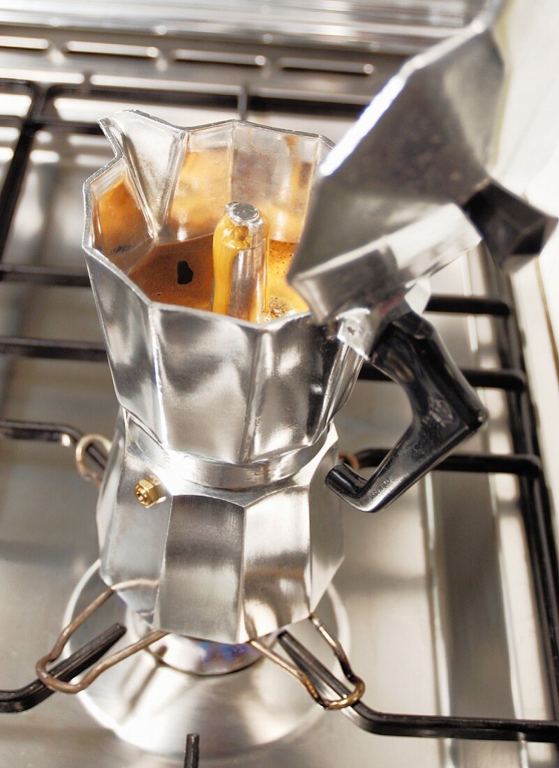 Coffee being made in an espresso jug