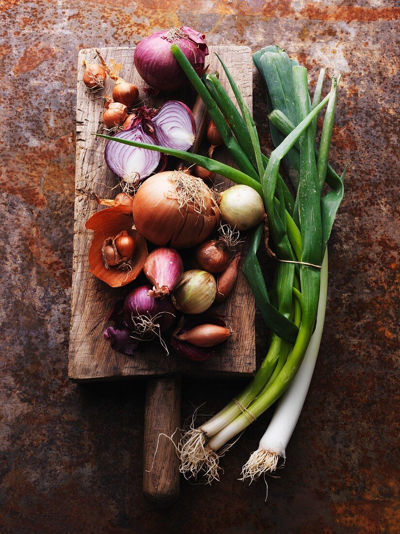 An arrangement of various onions