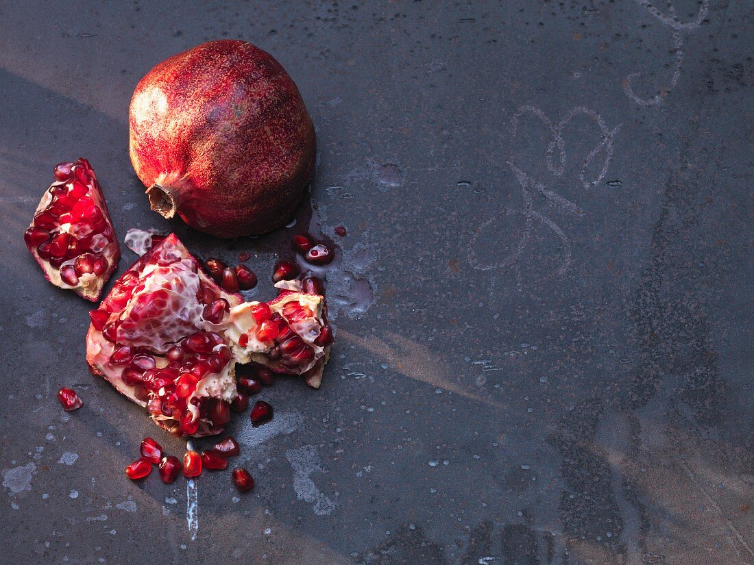 A pomegranate, broken open