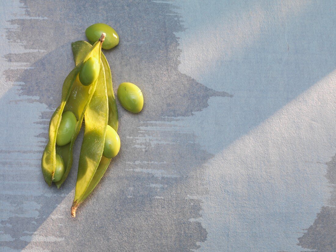 Fresh soya beans with a pod (seen from above)