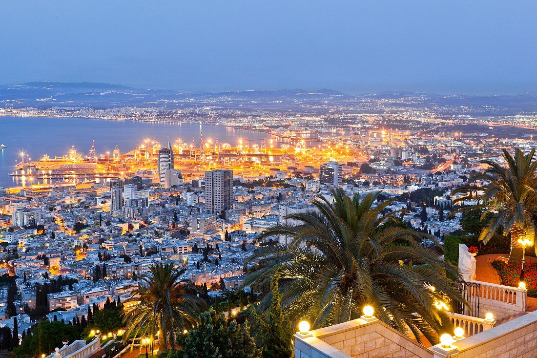 Haifa seen from Mount Carmel with the Baihai terraced gardens