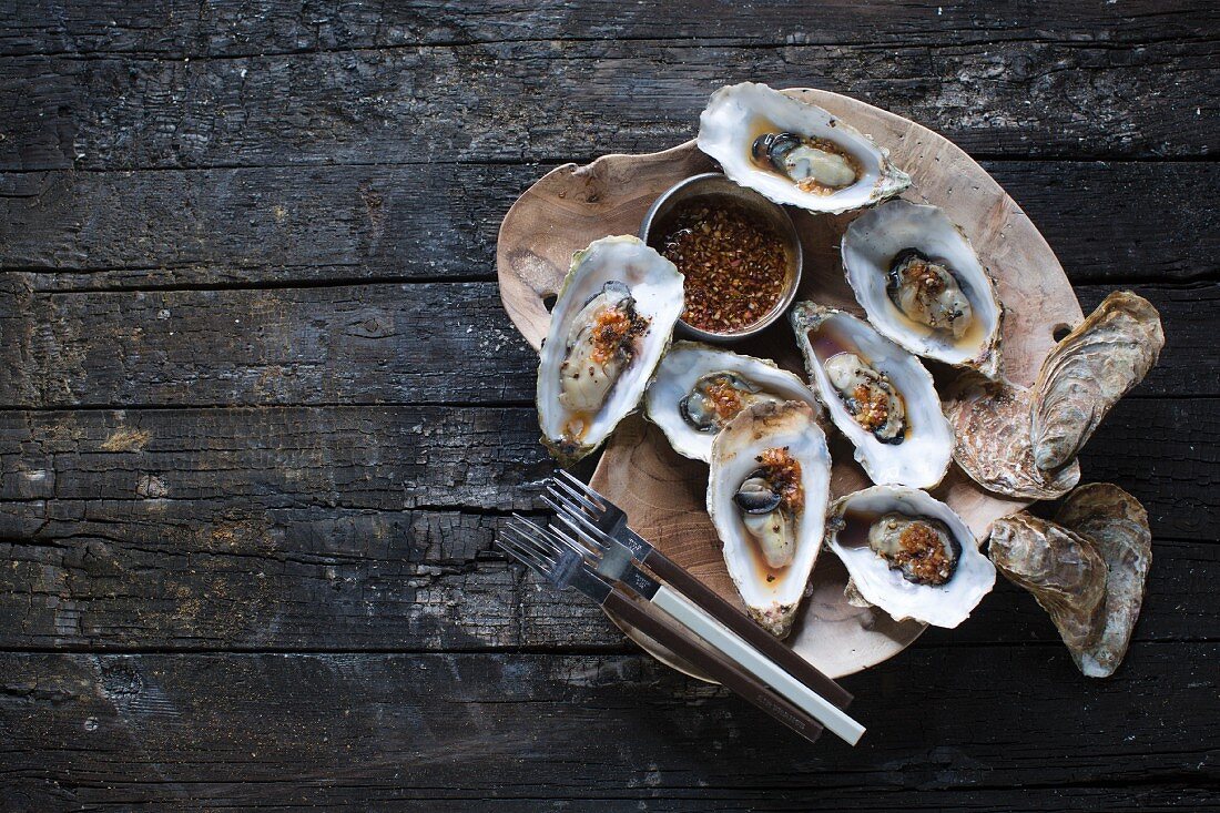 Grilled oysters (seen from above)