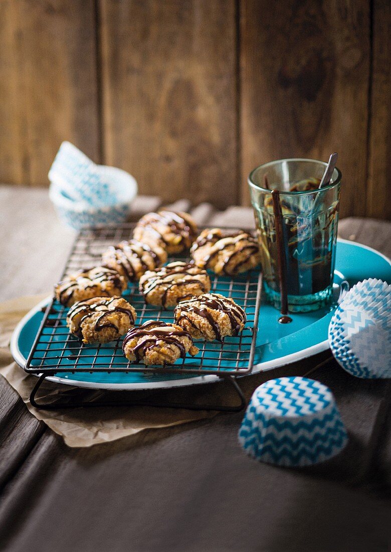 Nut biscuits with chocolate glaze