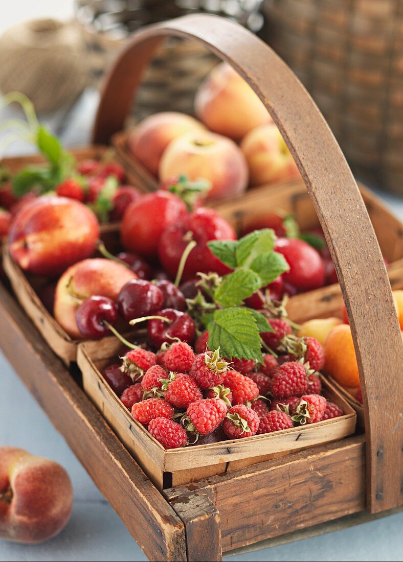 Fresh fruit in a wooden basket