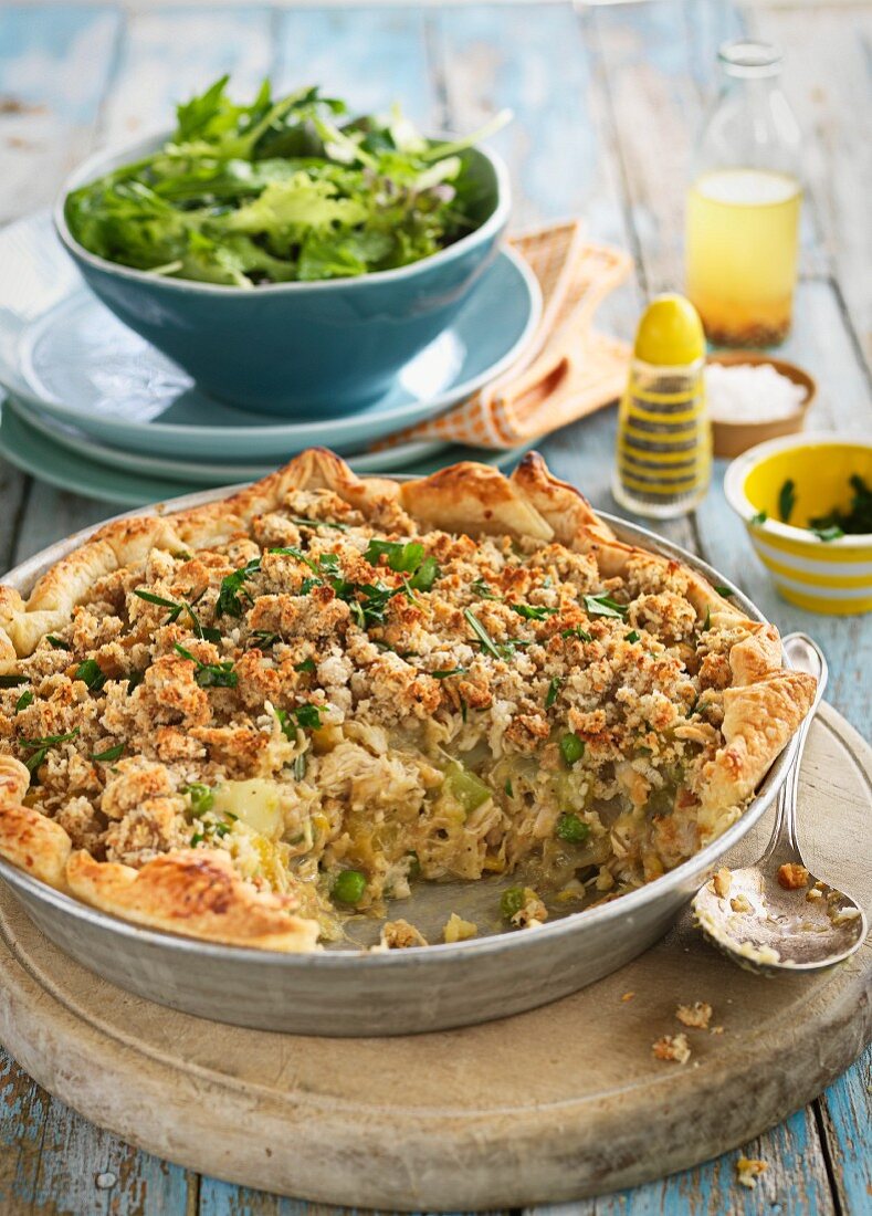 Chicken pie with a mixed leaf salad