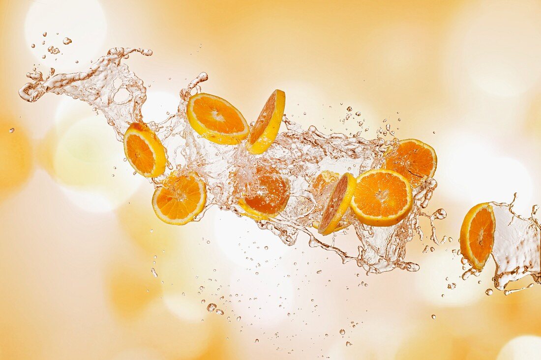 Orange slices with a splash of water