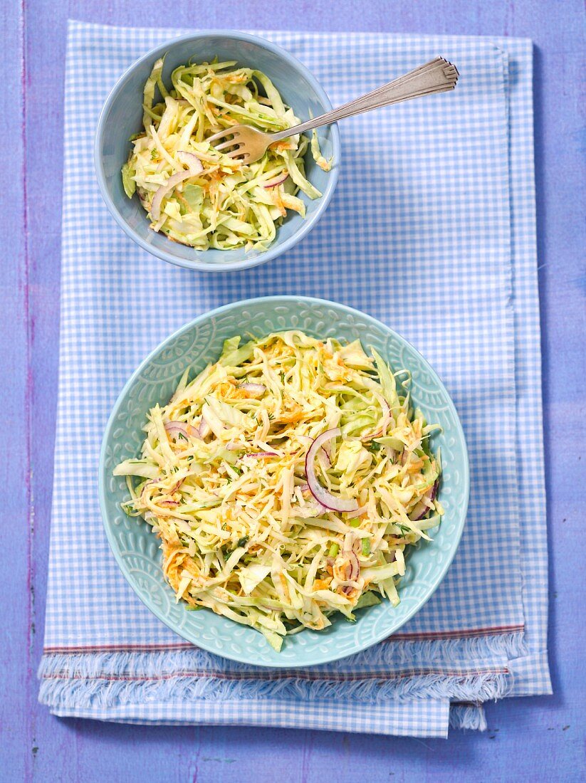 Coleslaw with cheese and red onions