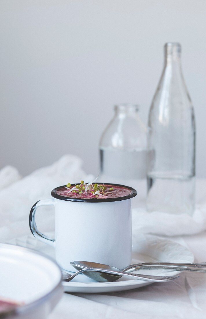 Cream of beetroot soup with coconut milk