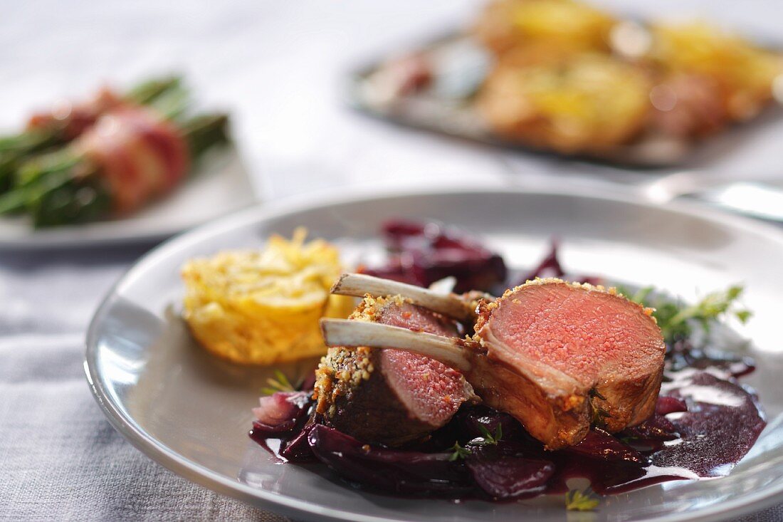 Lamb chops on beetroot