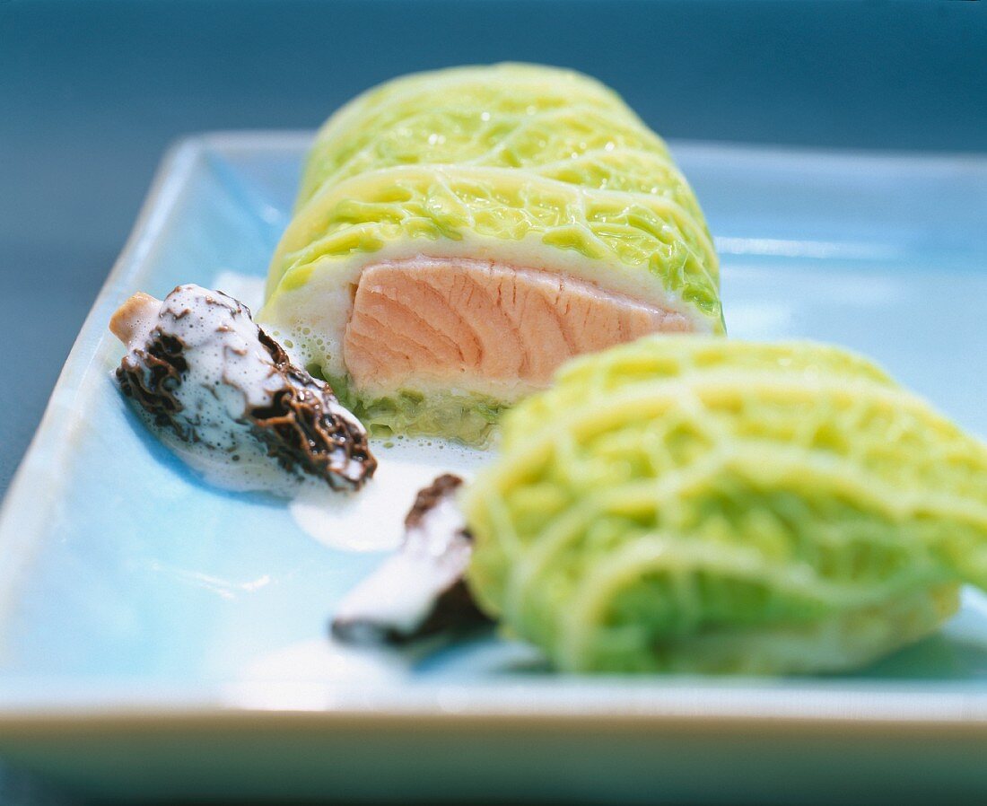 Salmon trout wrapped in savoy cabbage