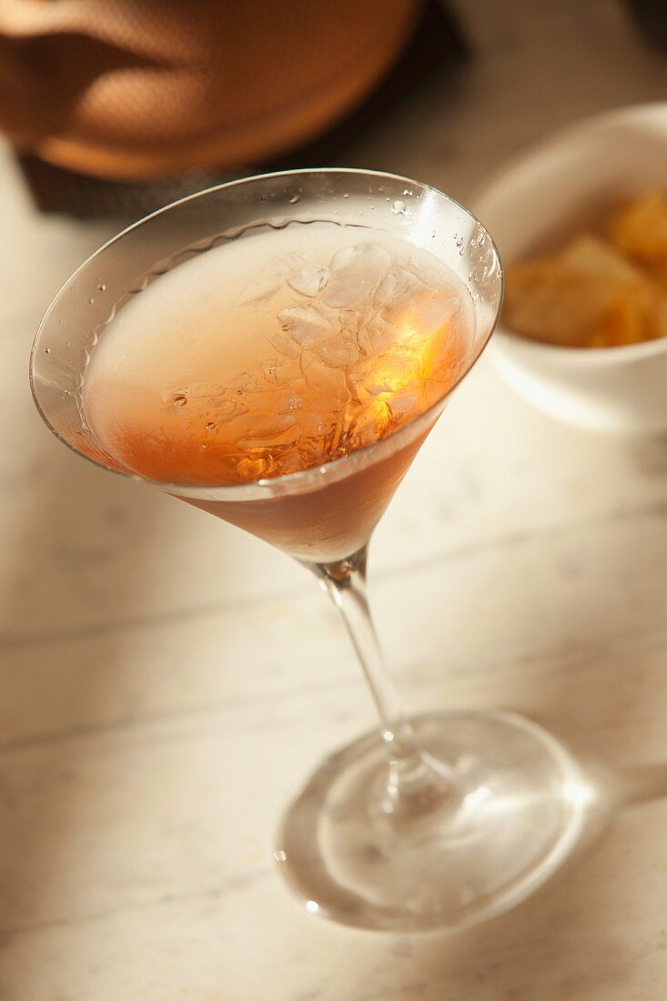 A Mahattan Cocktail with whiskey and red Vermouth