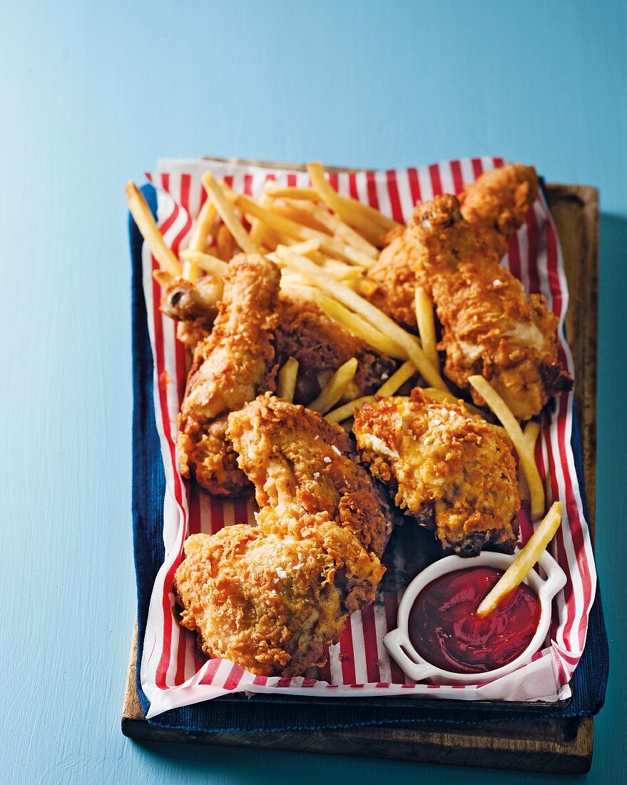 Southern fried chicken with fries