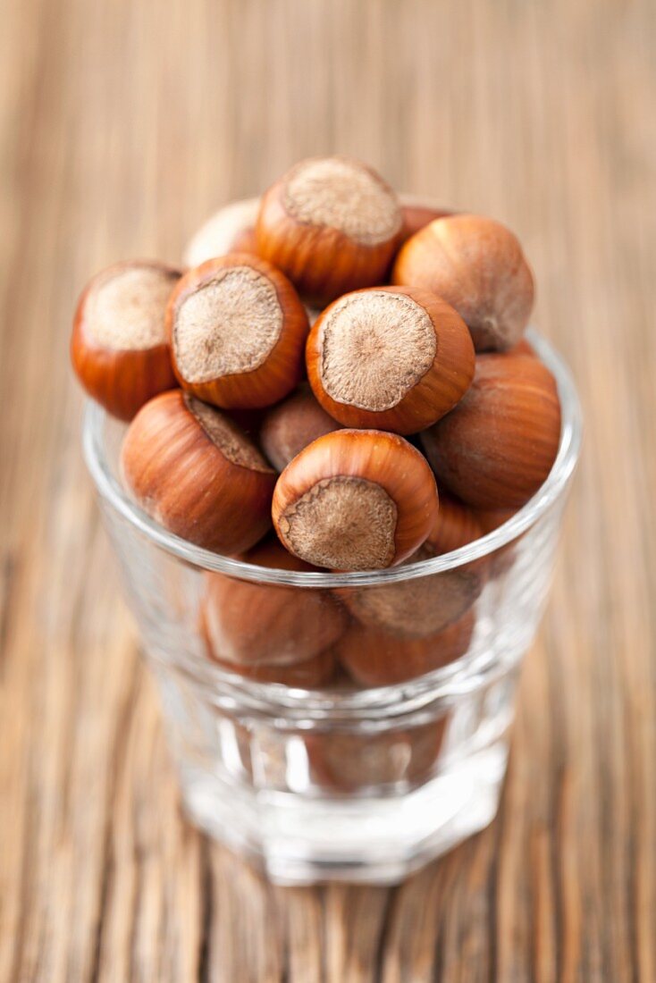 A glass of hazelnuts