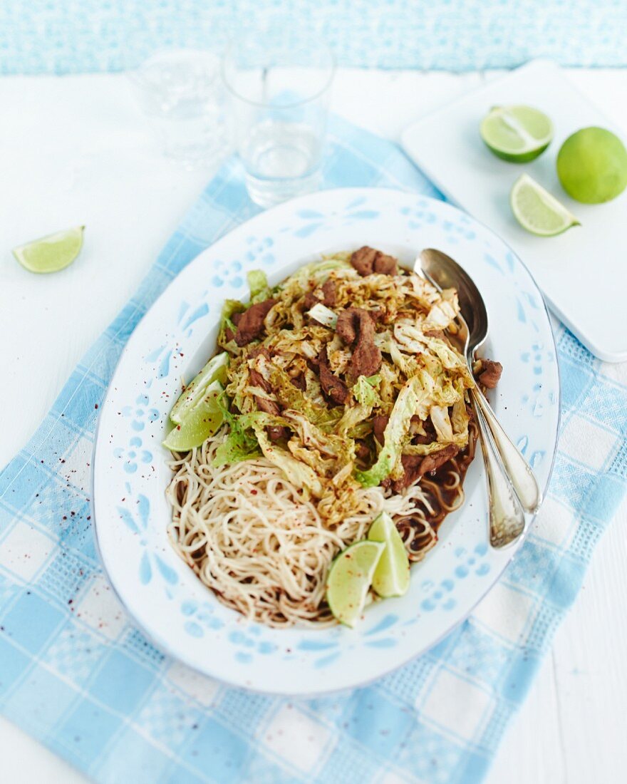 Oriental Savoy cabbage with beef and limes