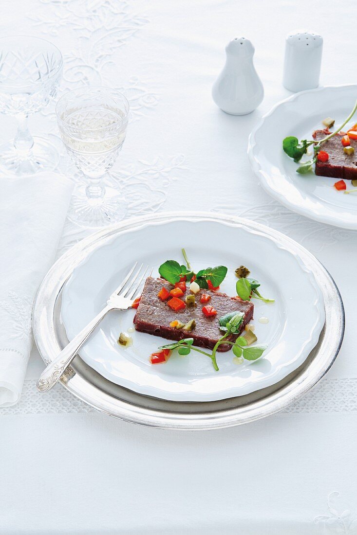 Beef terrine with a pepper relish for Christmas dinner