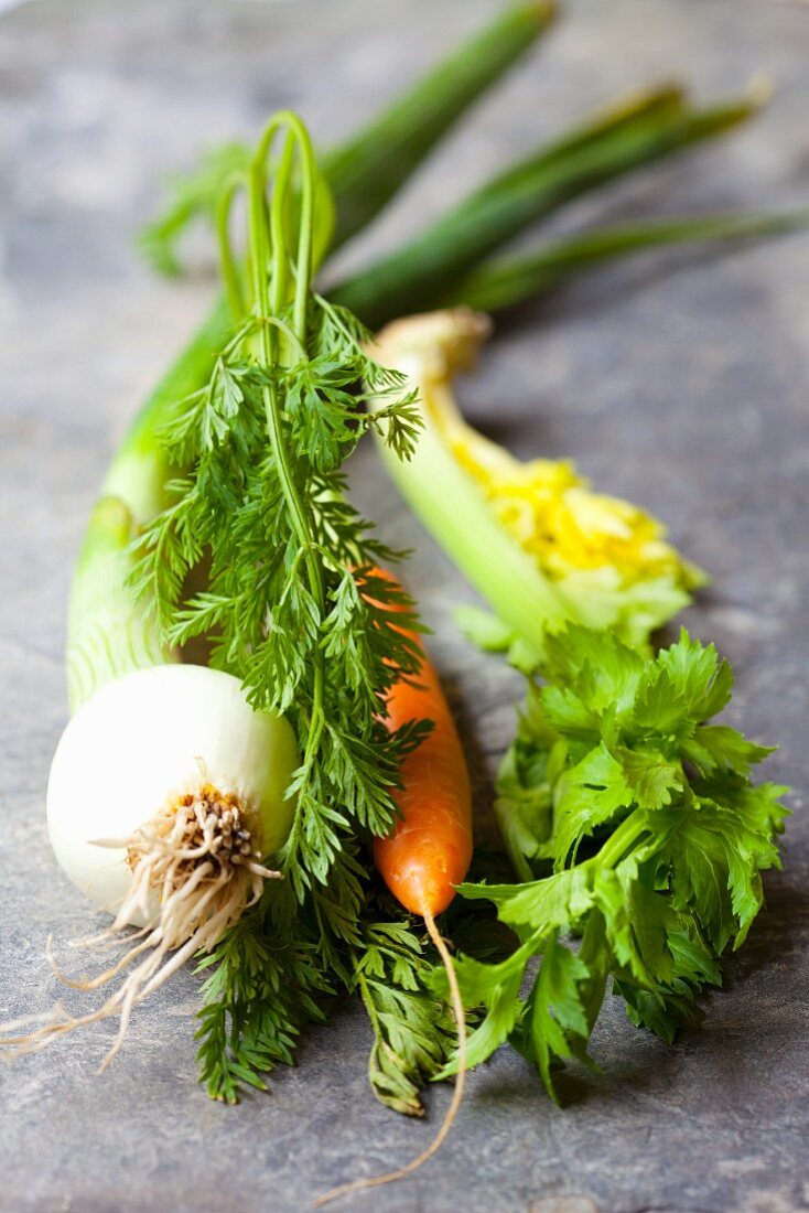 Spring onions, carrots and celery