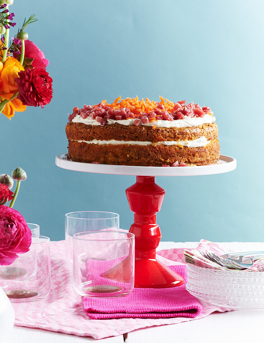 Savoury carrot cake with ham cubes