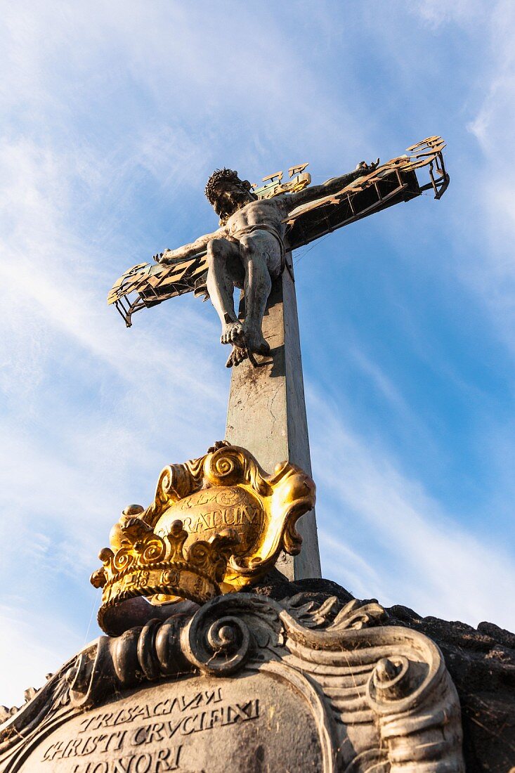 A crucifix on the old town bridge tower, Prague