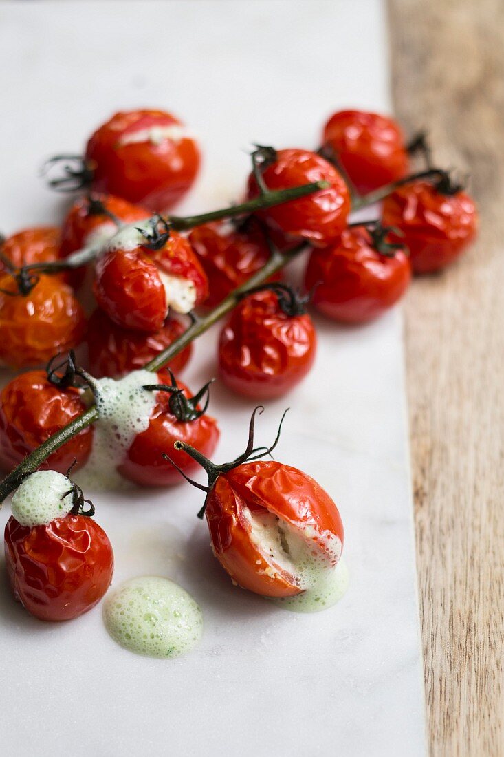 Roasted vine tomatoes with ricotta